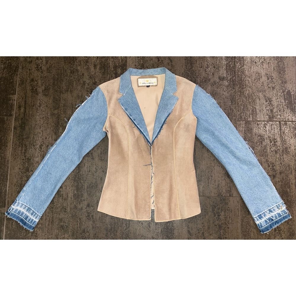 Anna Gabelli Women's Vintage Distressed Denim & Leather Jacket (X-Small)